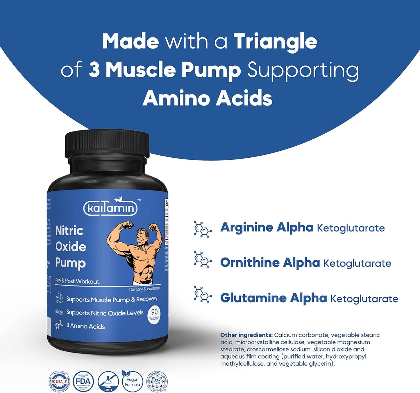Men's Nitric Oxide Pre Workout Supplement - 90 Vegan Pills for Muscle Growth & Male Health - Arginine Glutamine Ornithine Formula
