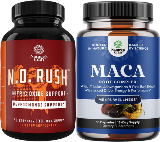 Men's Nitric Oxide Support Bundle with Black Maca Root Capsules - Energy, Strength, Recovery, Muscle Builder - Drive, Mood, Energy Booster