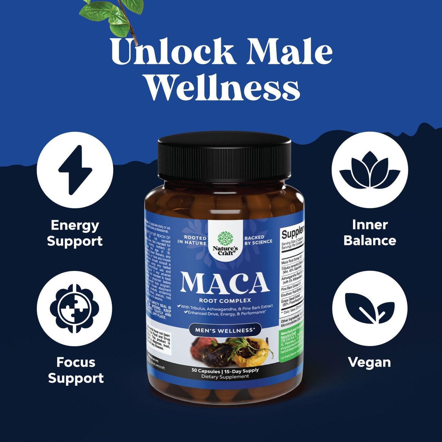 Men's Nitric Oxide Support Bundle with Black Maca Root Capsules - Energy, Strength, Recovery, Muscle Builder - Drive, Mood, Energy Booster