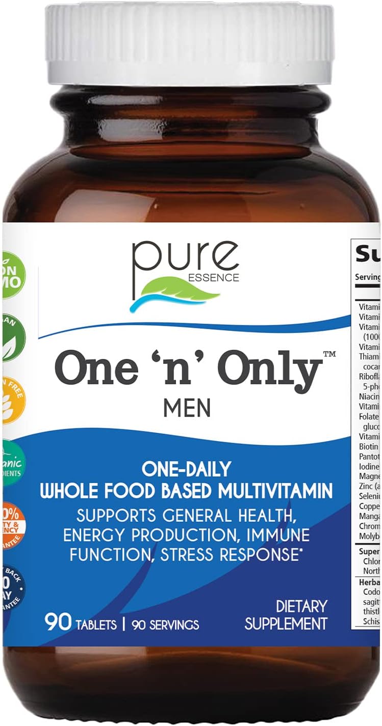 Men's One a Day Multivitamin with Vitamin D3, B12, Biotin, and Whole Foods - 90 Tablets by PURE ESSENCE LABS
