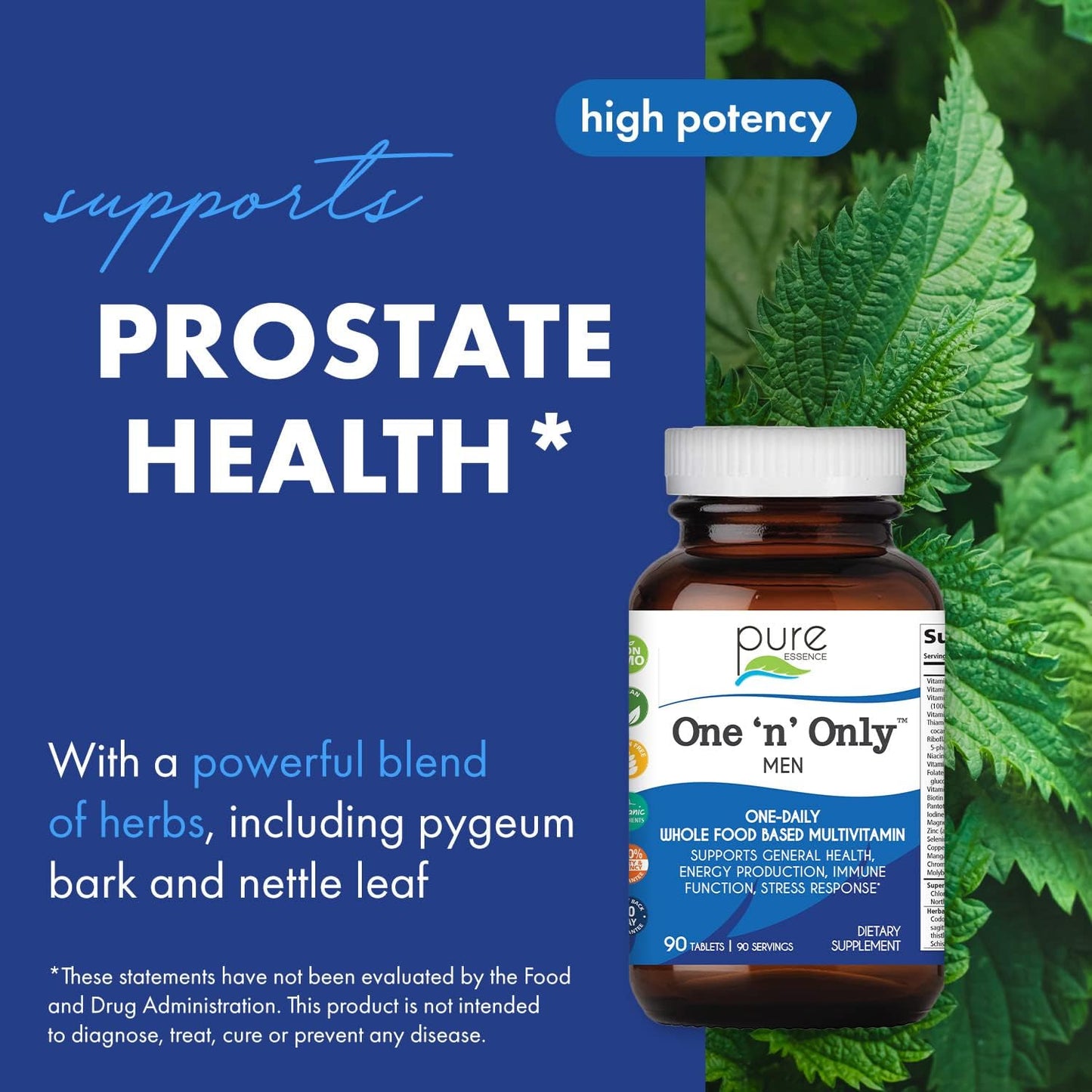 Men's One a Day Multivitamin with Vitamin D3, B12, Biotin, and Whole Foods - 90 Tablets by PURE ESSENCE LABS