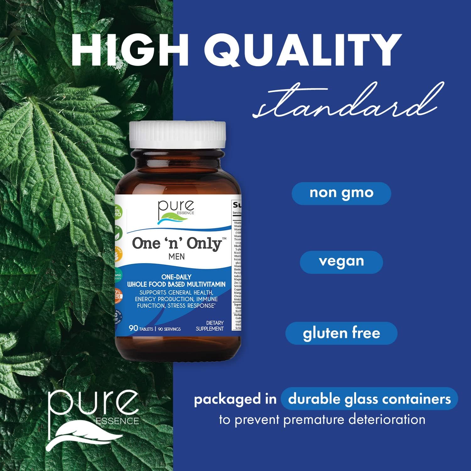 Men's One a Day Multivitamin with Vitamin D3, B12, Biotin, and Whole Foods - 90 Tablets by PURE ESSENCE LABS