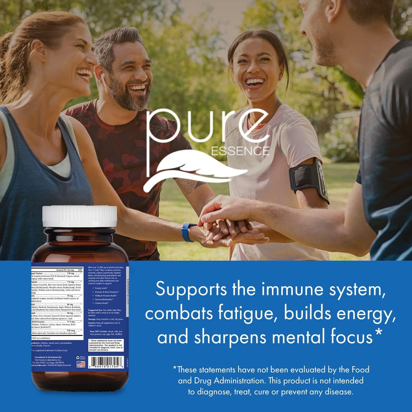 Men's One a Day Multivitamin with Vitamin D3, B12, Biotin, and Whole Foods - 90 Tablets by PURE ESSENCE LABS