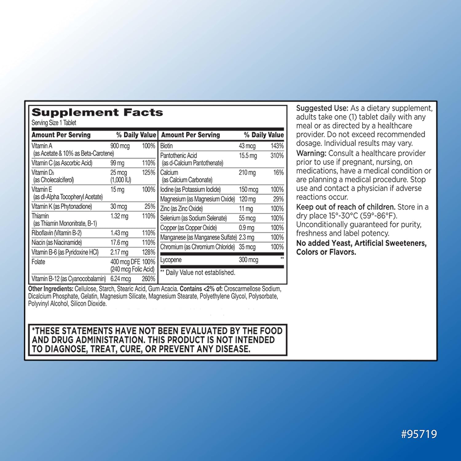 Men's One Daily Multivitamin with Essential Vitamins & Minerals - 60 Count Bottles (3 Pack)