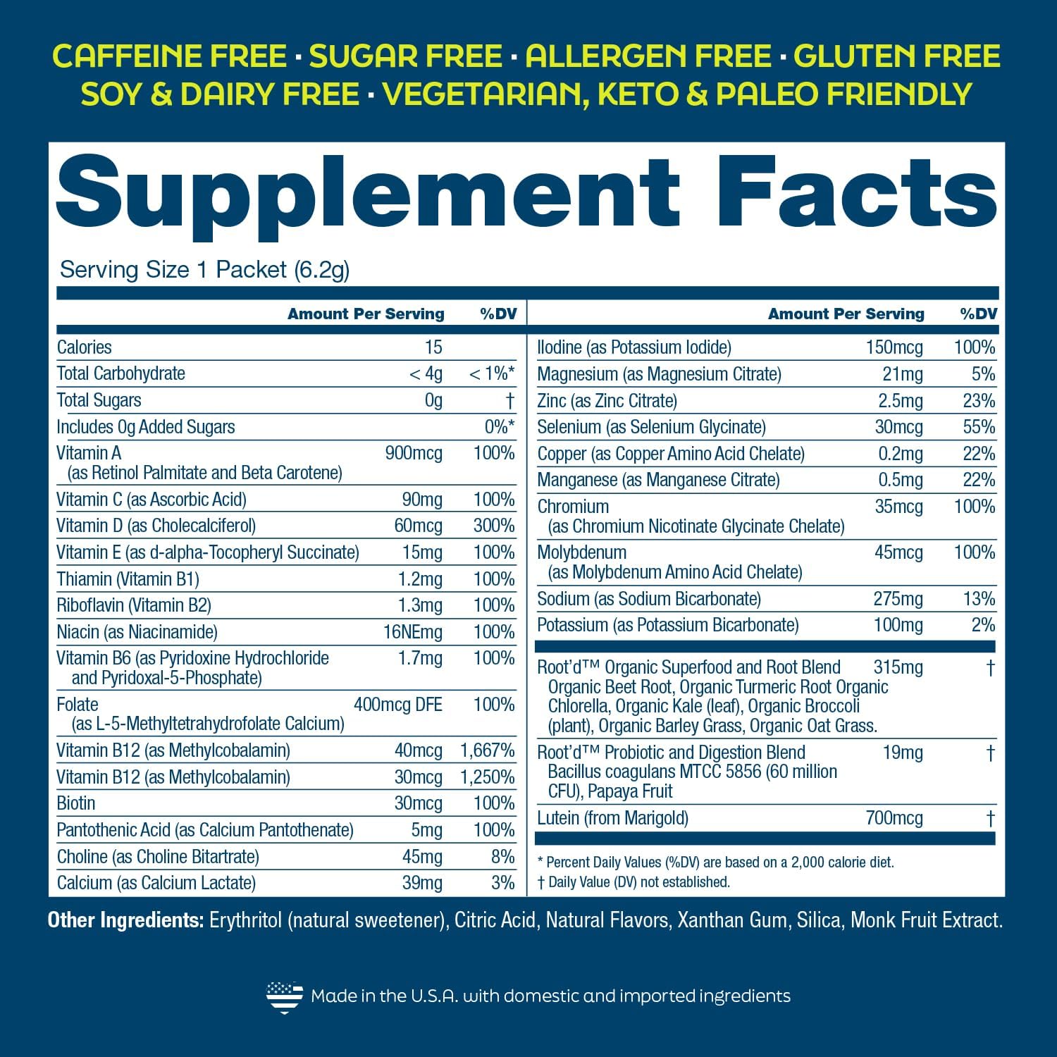 Men's Organic Multivitamin Powder - 24 Vitamins & Minerals, 3X Electrolytes, 9 Superfoods, Probiotics & Enzymes, Sugar-Free Hydration | 30 Packets