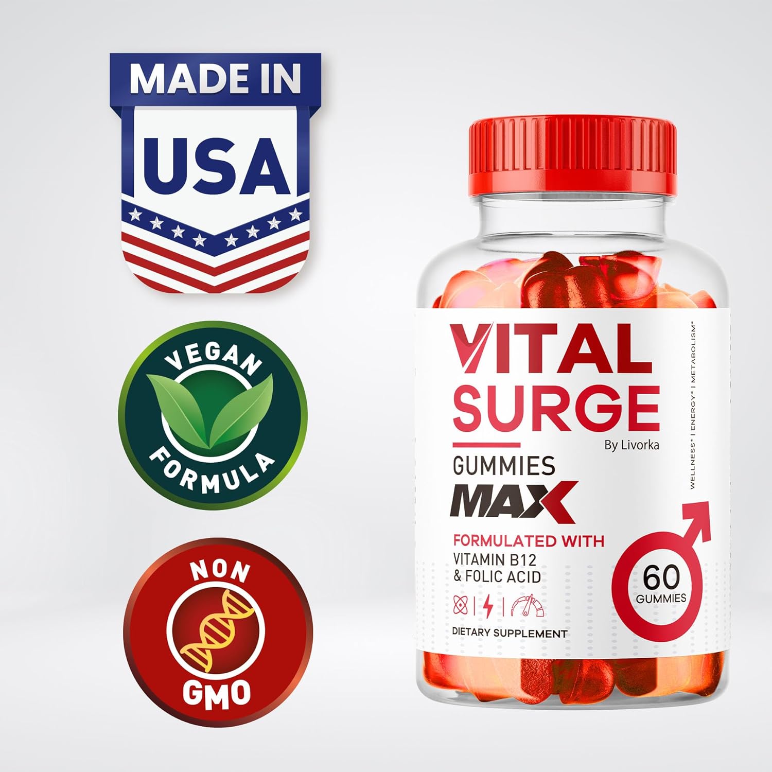 Men's Performance Gummies - MAX Strength Vital Surge Formula (60 Gummies)