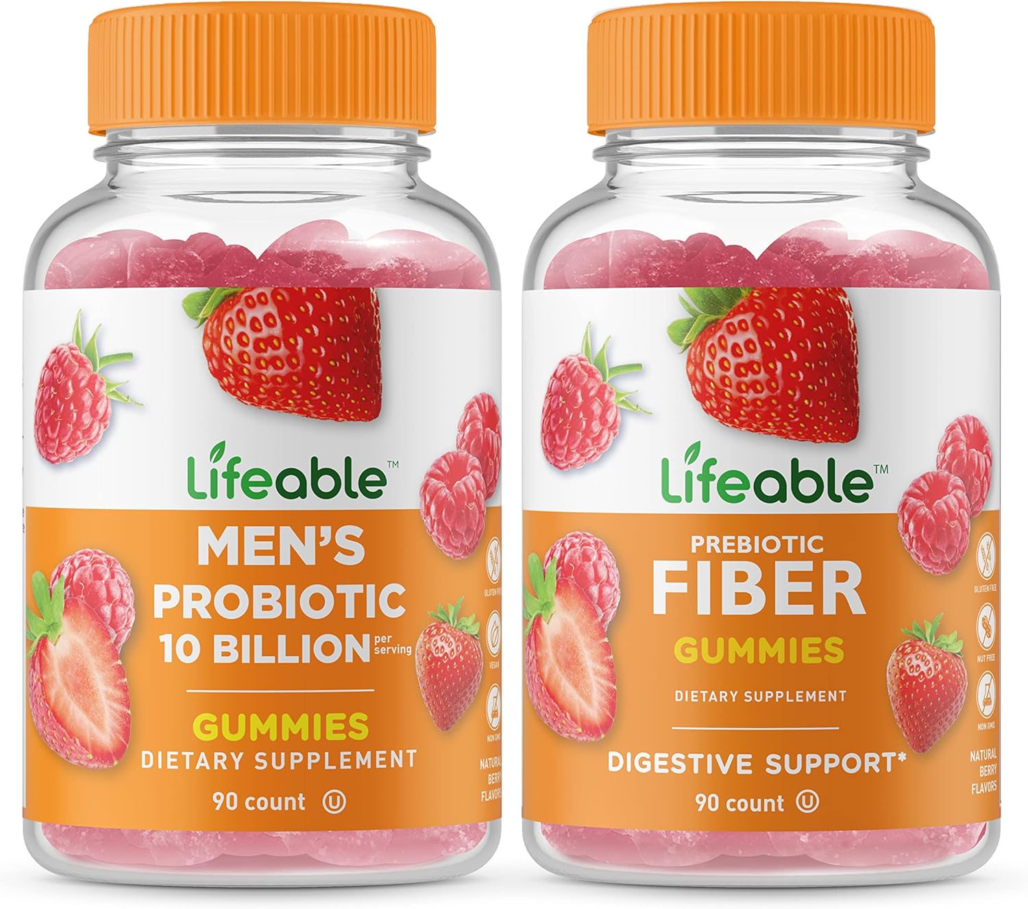 Men's Probiotic Gummies Bundle with 10 Billion CFU + 5g Prebiotic Fiber - Vitamin Supplement, Gluten Free, GMO Free Chewable Formula