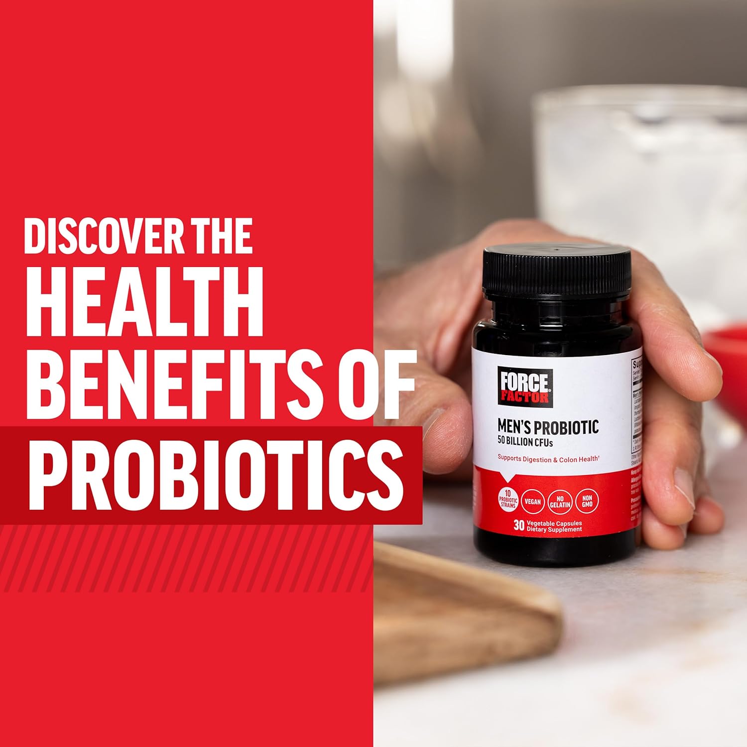 Men's Probiotic Supplement - 50 Billion CFUs, 10 Strains for Gut & Colon Health, Daily Wellness - Non-GMO, Vegan - 30 Capsules