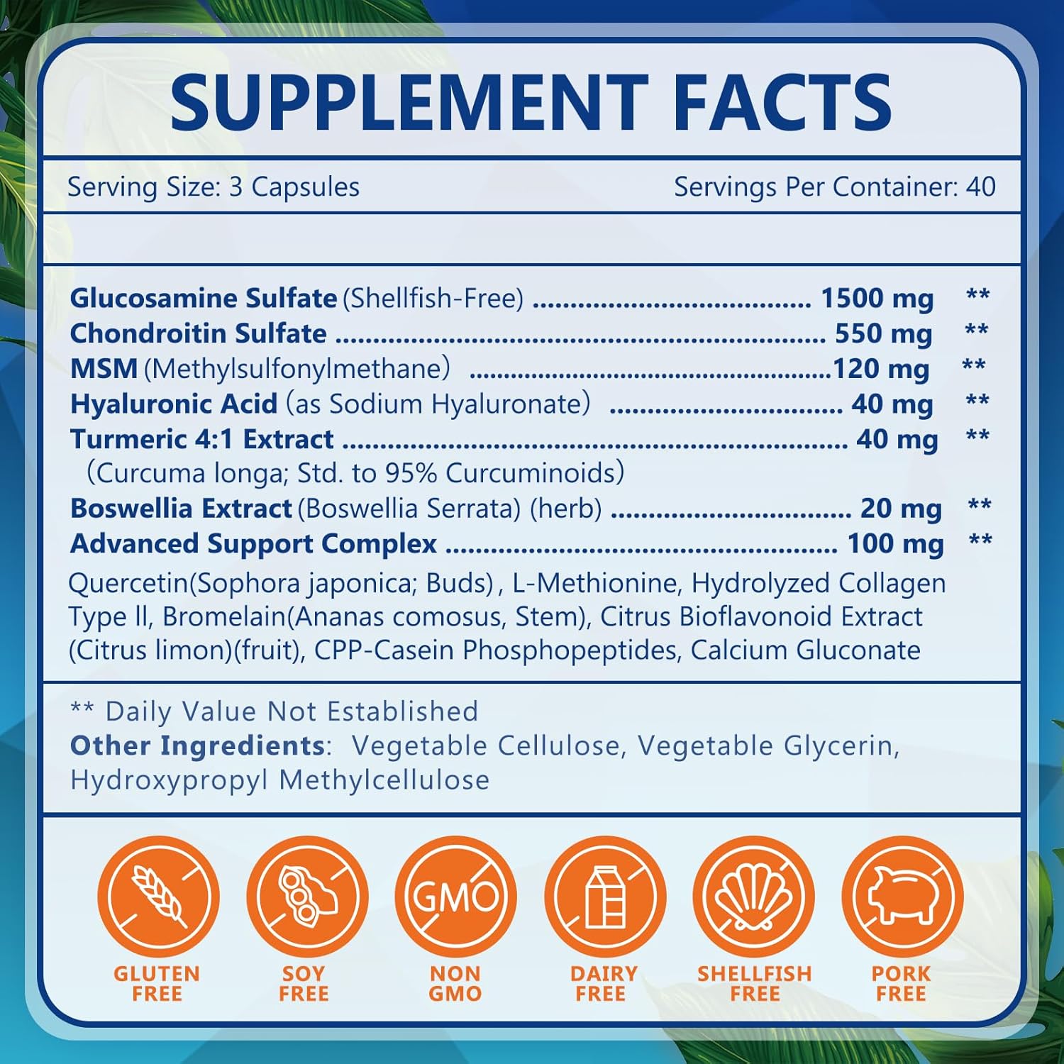 Men's Probiotic Supplement with Glucosamine Chondroitin MSM, Joint Support, Shellfish Free - NATURE TARGET Men Care