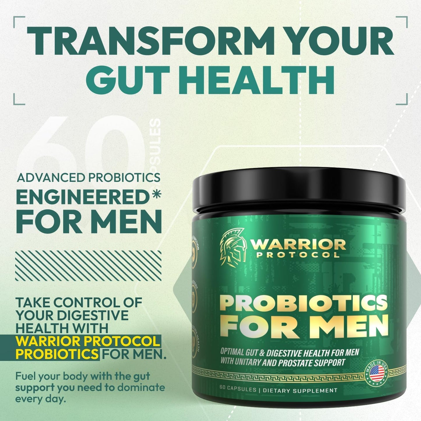 Men's Probiotic Supplement with Prebiotics for Digestive, Gut, and Immune Health - 60 Capsules, Gluten & Soy Free, Prostate Support