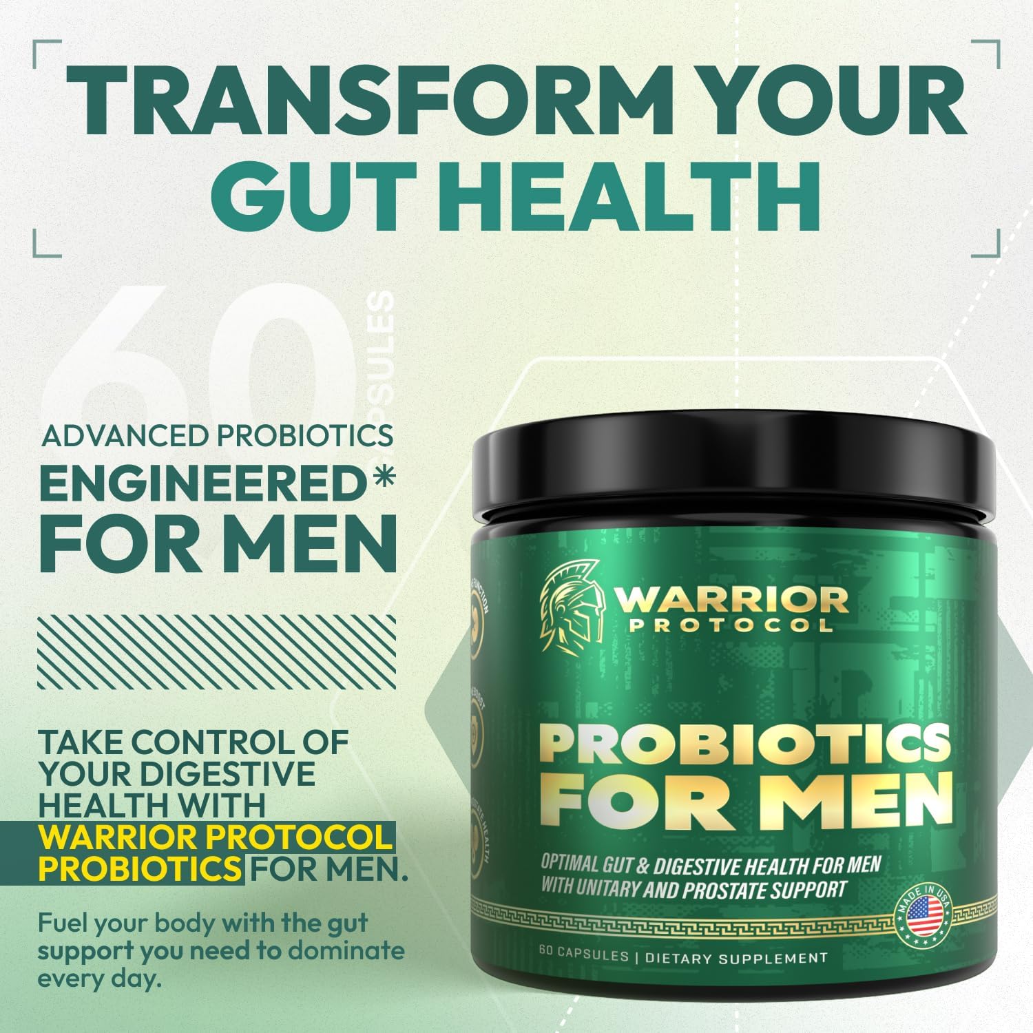 Men's Probiotic Supplement with Prebiotics for Digestive, Gut, and Immune Health - 60 Capsules, Gluten & Soy Free, Prostate Support