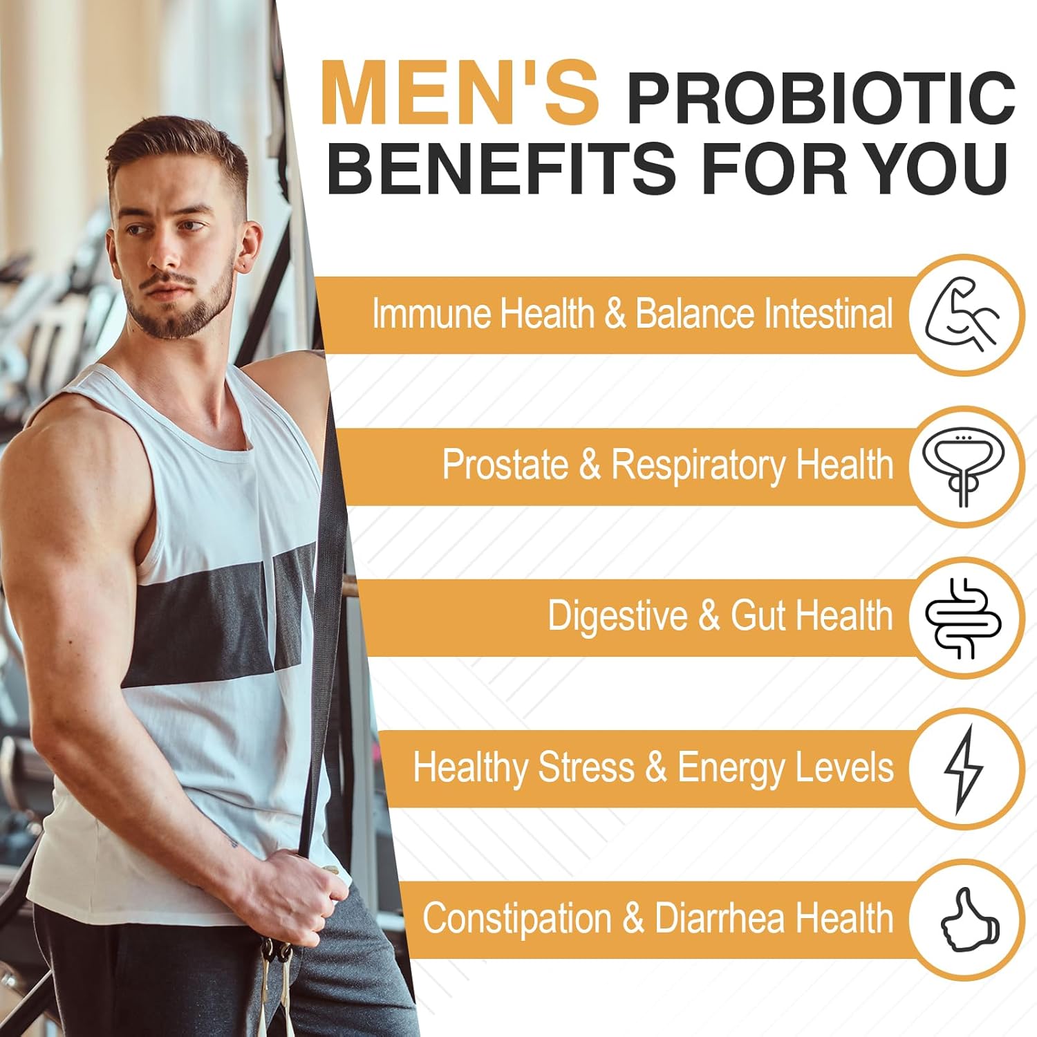 Men's Probiotic Supplement with Turmeric, Cranberry, Goji - 500 Billion CFUs, 12 Strains - Digestive, Immune, Prostate & Urinary Health - 90 Capsules