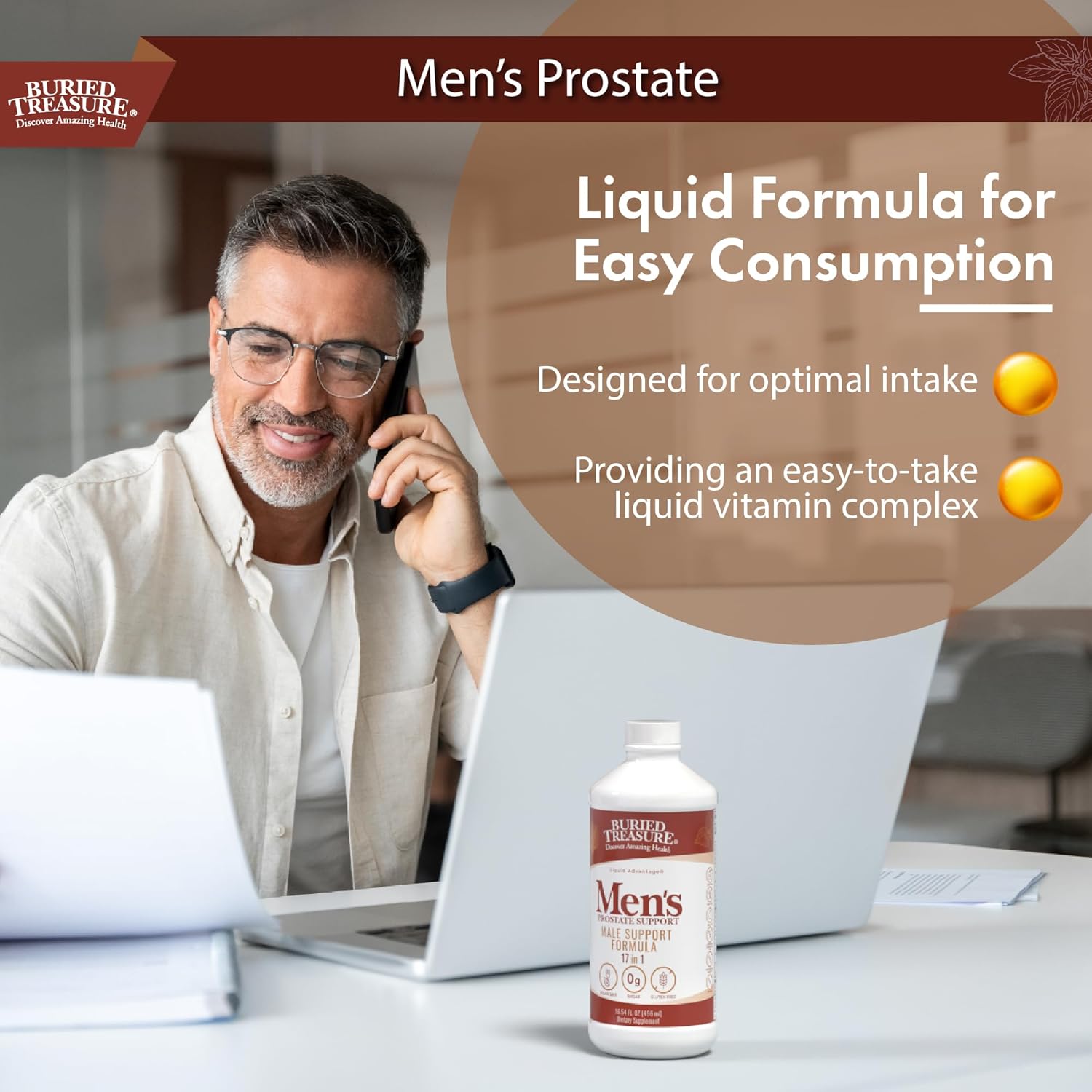Men's Prostate Complete Herbal Supplement with Saw Palmetto & Pygeum Bark - Supports Urinary Health - 16 oz Bottle