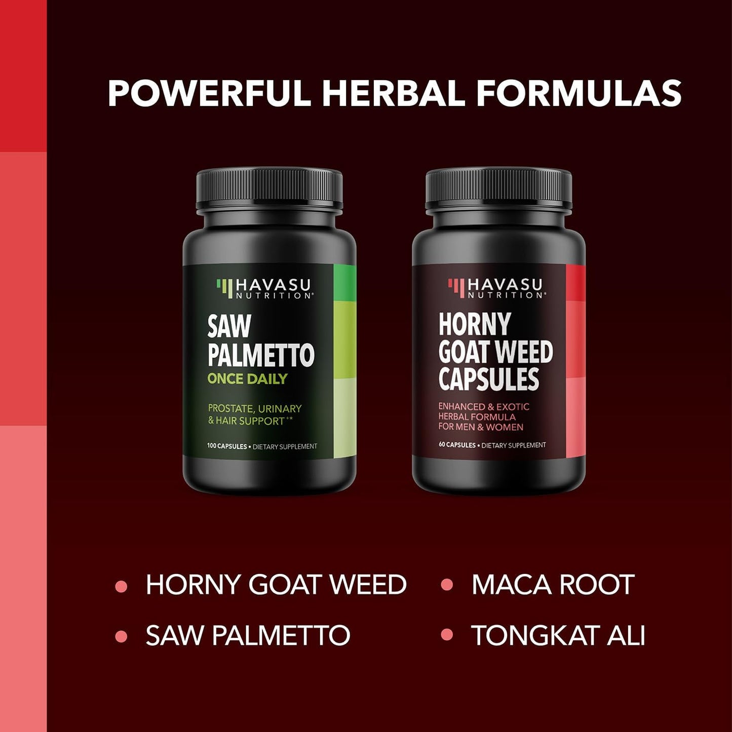 Men's Prostate Health and Performance Herbal Supplement Bundle - Saw Palmetto and Horny Goat Weed Capsules for Vitality - 100 Saw Palmetto & 60 Horny Goat Weed Capsules