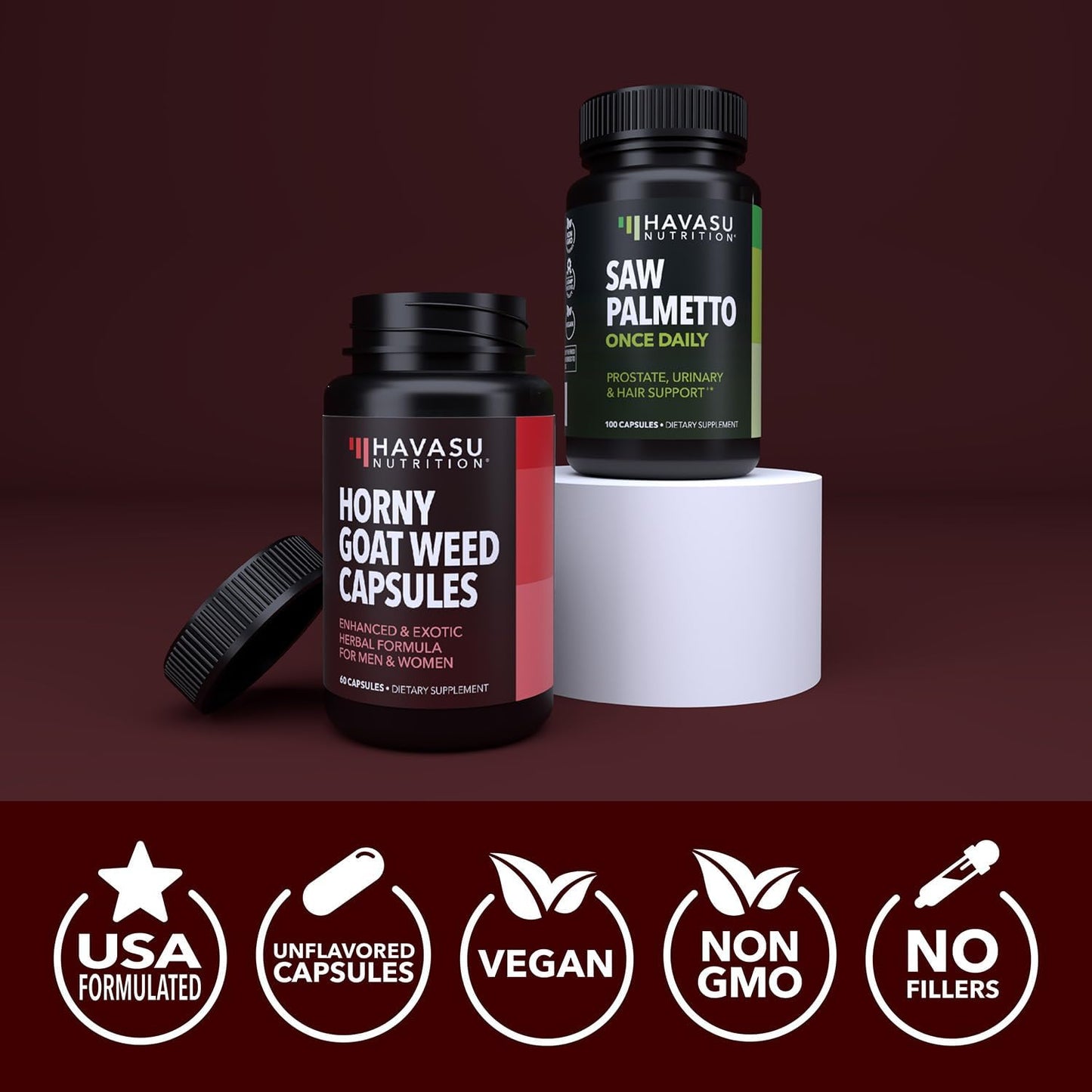 Men's Prostate Health and Performance Herbal Supplement Bundle - Saw Palmetto and Horny Goat Weed Capsules for Vitality - 100 Saw Palmetto & 60 Horny Goat Weed Capsules