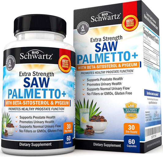 Men's Prostate Health Supplement with Saw Palmetto, Pygeum, and Beta-Sitosterol - Promotes Healthy Urinary Flow - Non GMO Gluten Free - 60 Ct