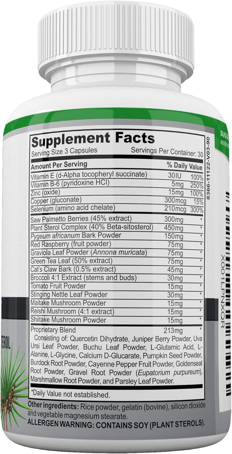 Men's Prostate Health Support Supplements with Saw Palmetto, Stinging Nettle, Pygeum, Beta-sitosterol, Reishi, Shiitake - 90 Capsules