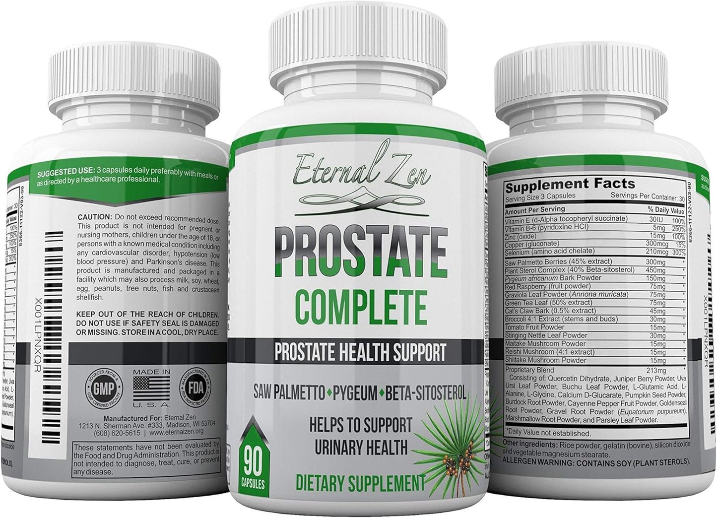 Men's Prostate Health Support Supplements with Saw Palmetto, Stinging Nettle, Pygeum, Beta-sitosterol, Reishi, Shiitake - 90 Capsules