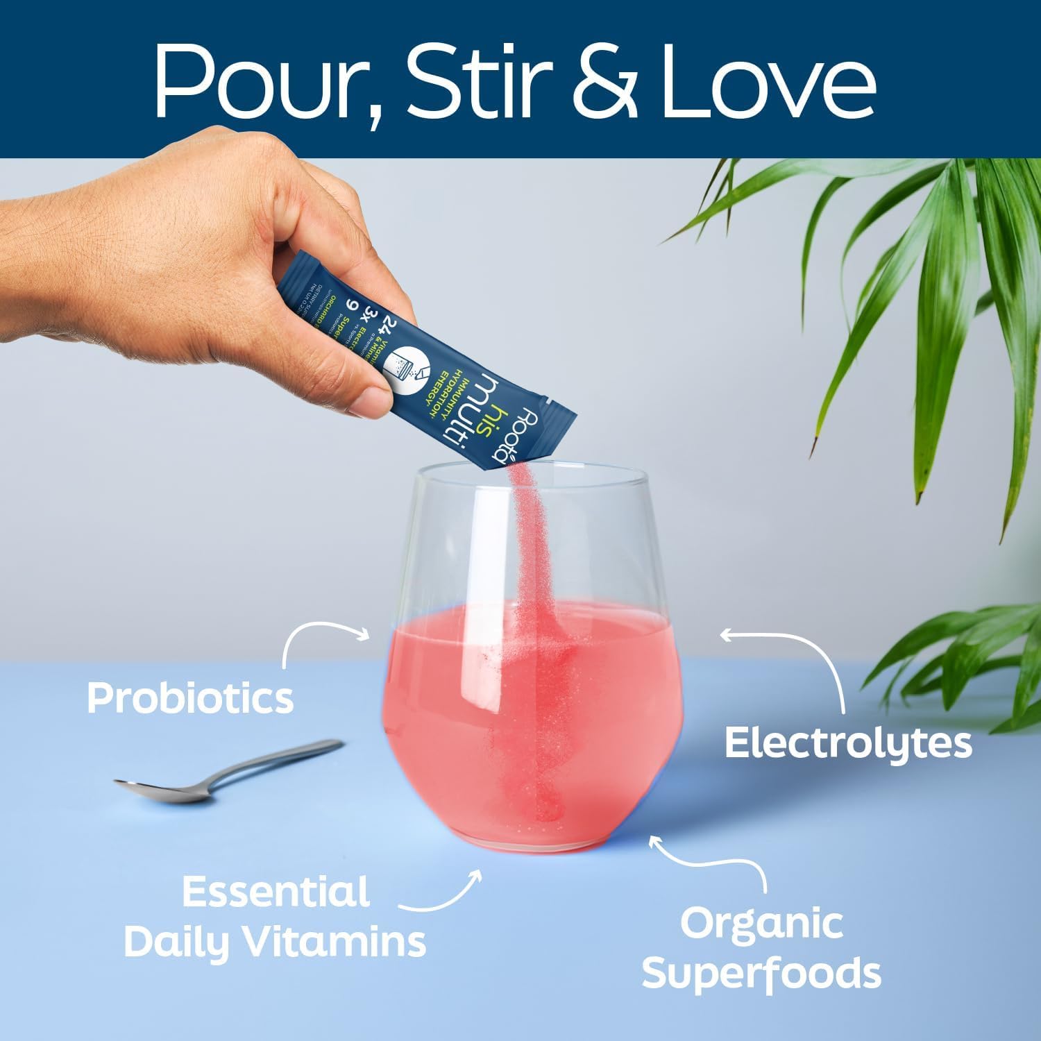 Men's Root'd Multivitamin Powder: 24 Vitamins, 3X Electrolytes, 9 Superfoods, Probiotics, Enzymes | Sugar-Free, Hydrating - 24 Packets