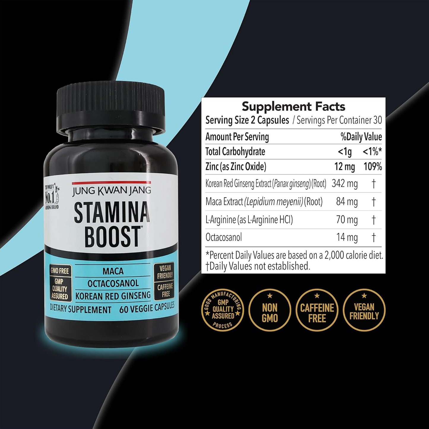 Men's Stamina Boost Supplement with Korean Red Ginseng, Maca, and Octacosanol - 60 Capsules for Energy and Health