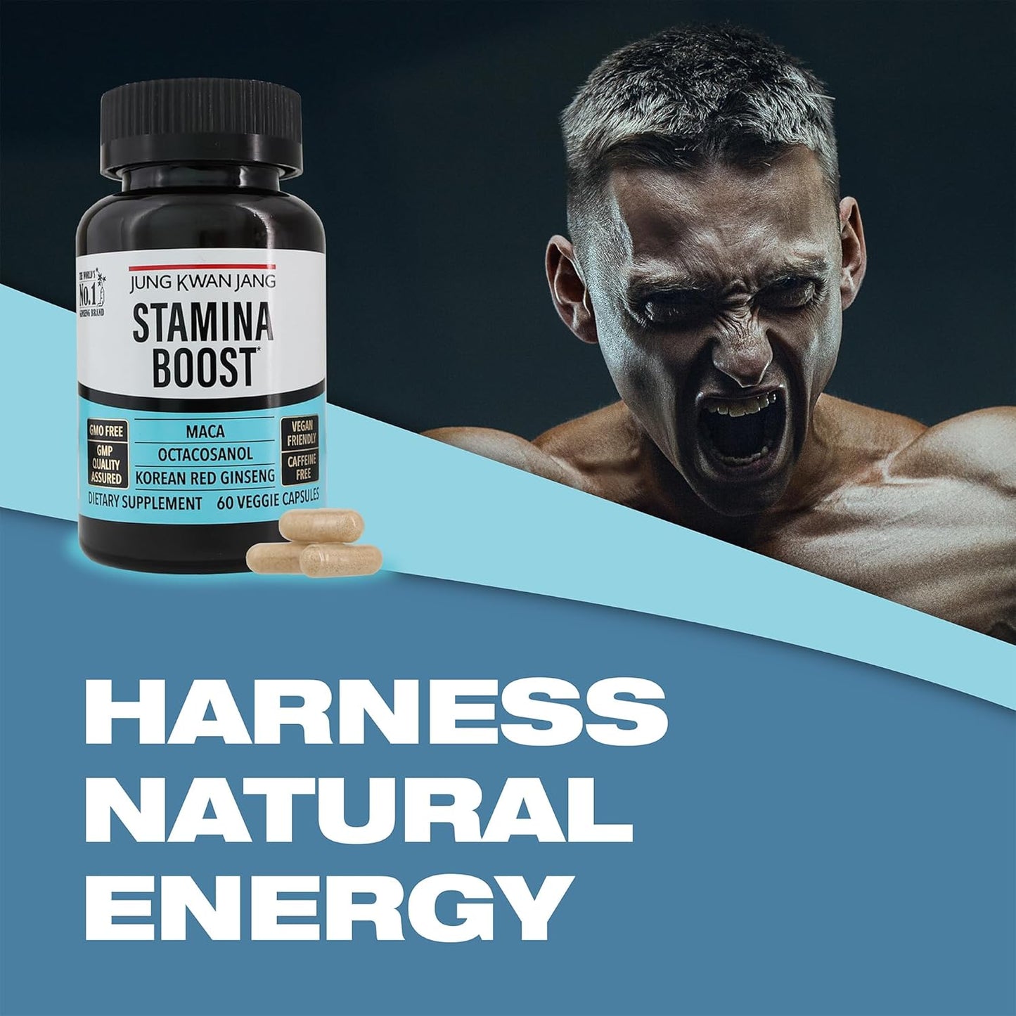 Men's Stamina Boost Supplement with Korean Red Ginseng, Maca, and Octacosanol - 60 Capsules for Energy and Health