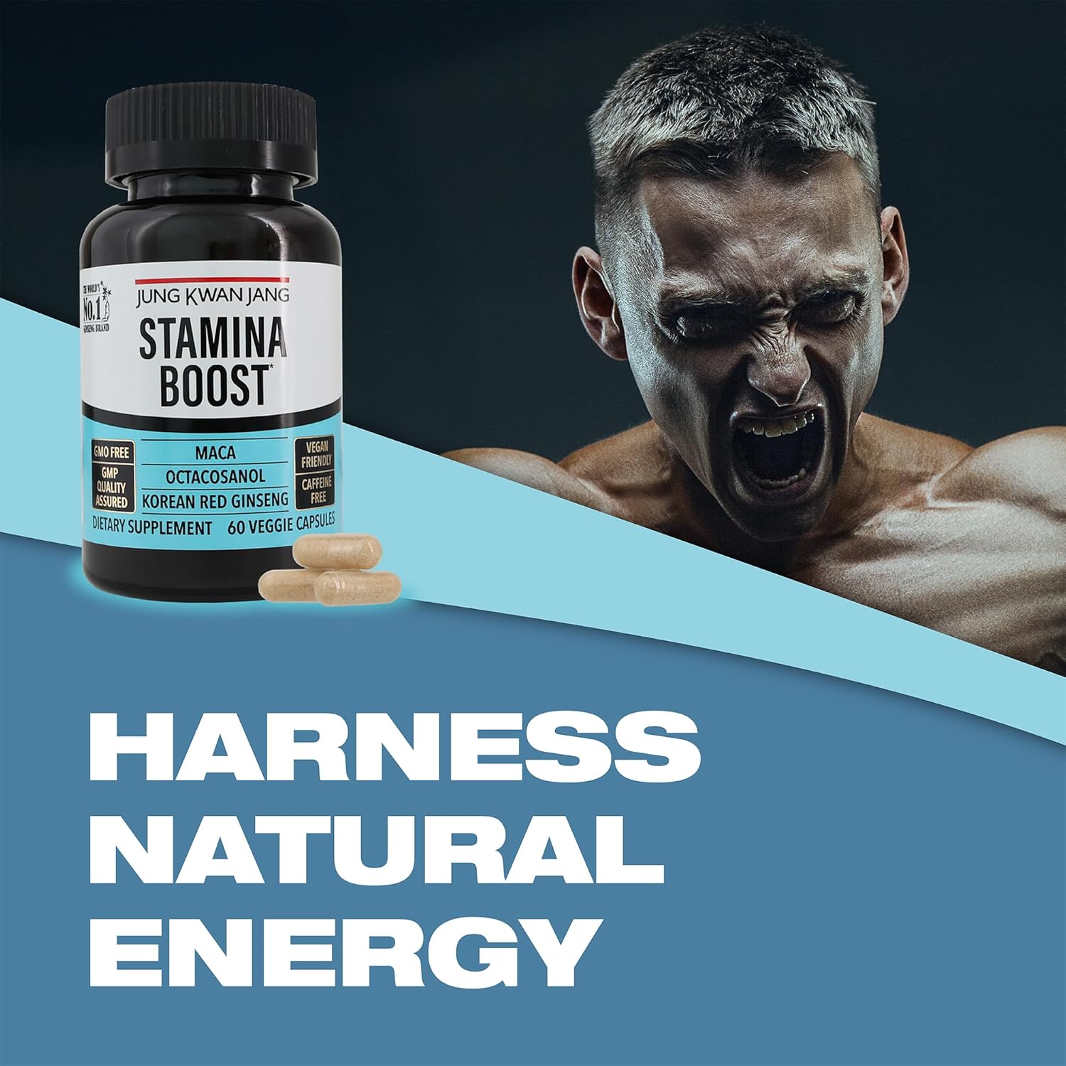 Men's Stamina Boost Supplement with Korean Red Ginseng, Maca, and Octacosanol - 60 Capsules for Energy and Health