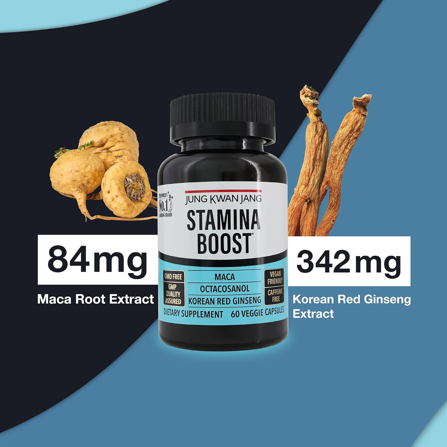 Men's Stamina Boost Supplement with Korean Red Ginseng, Maca, and Octacosanol - 60 Capsules for Energy and Health