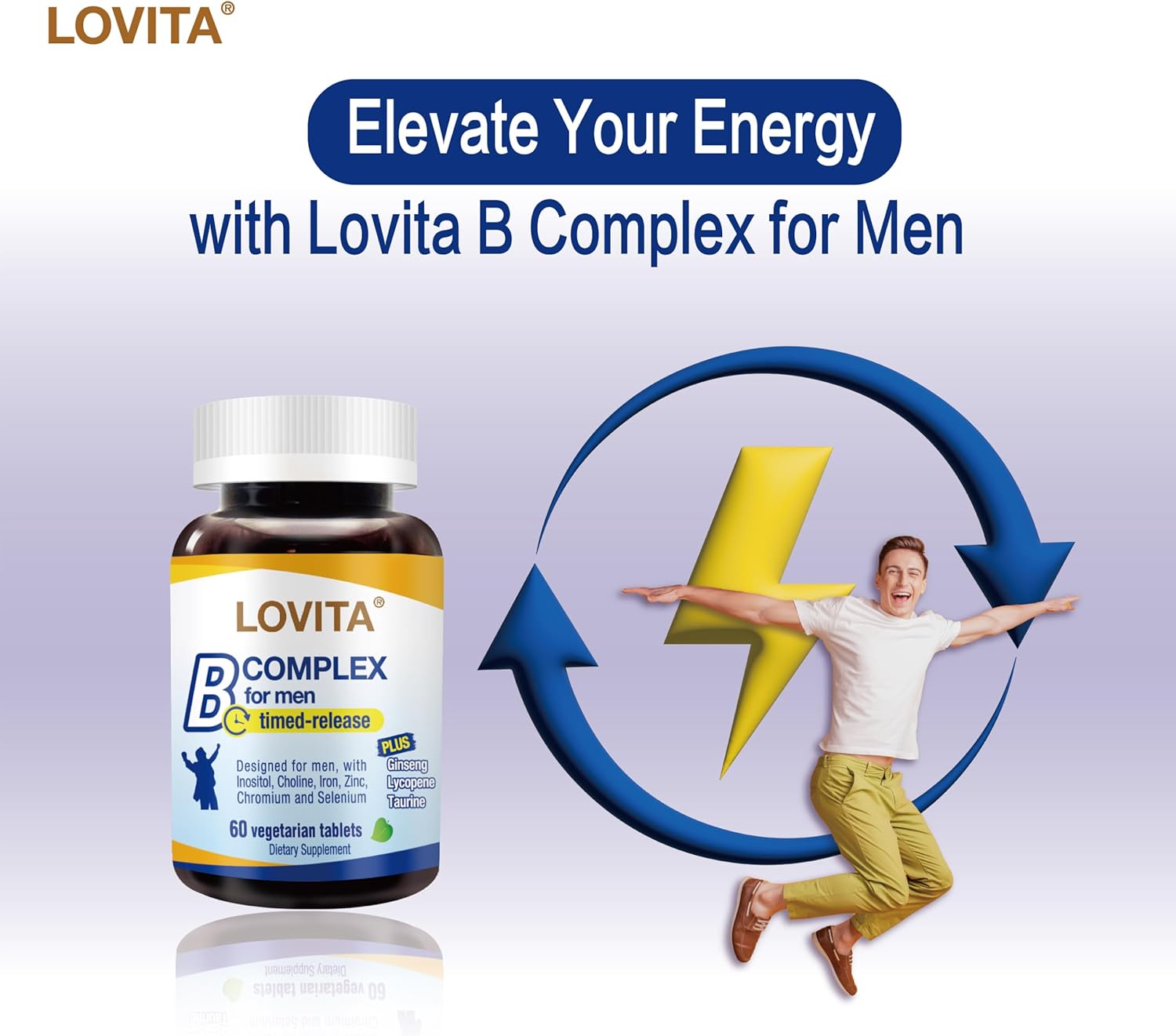 Men's Timed-Release B Complex Supplement | 8-Hour Energy Support & Nutrient Metabolism | 10 Vitamin Bs | Vegetarian Tablets (60 Count)