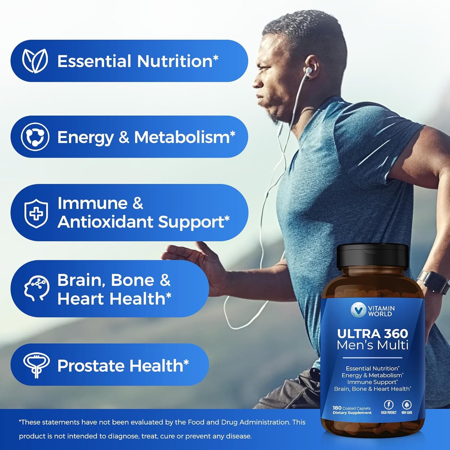 Men's Ultra 360 Multivitamin with Herbs & Antioxidants for Energy & Performance - 180 Caplets