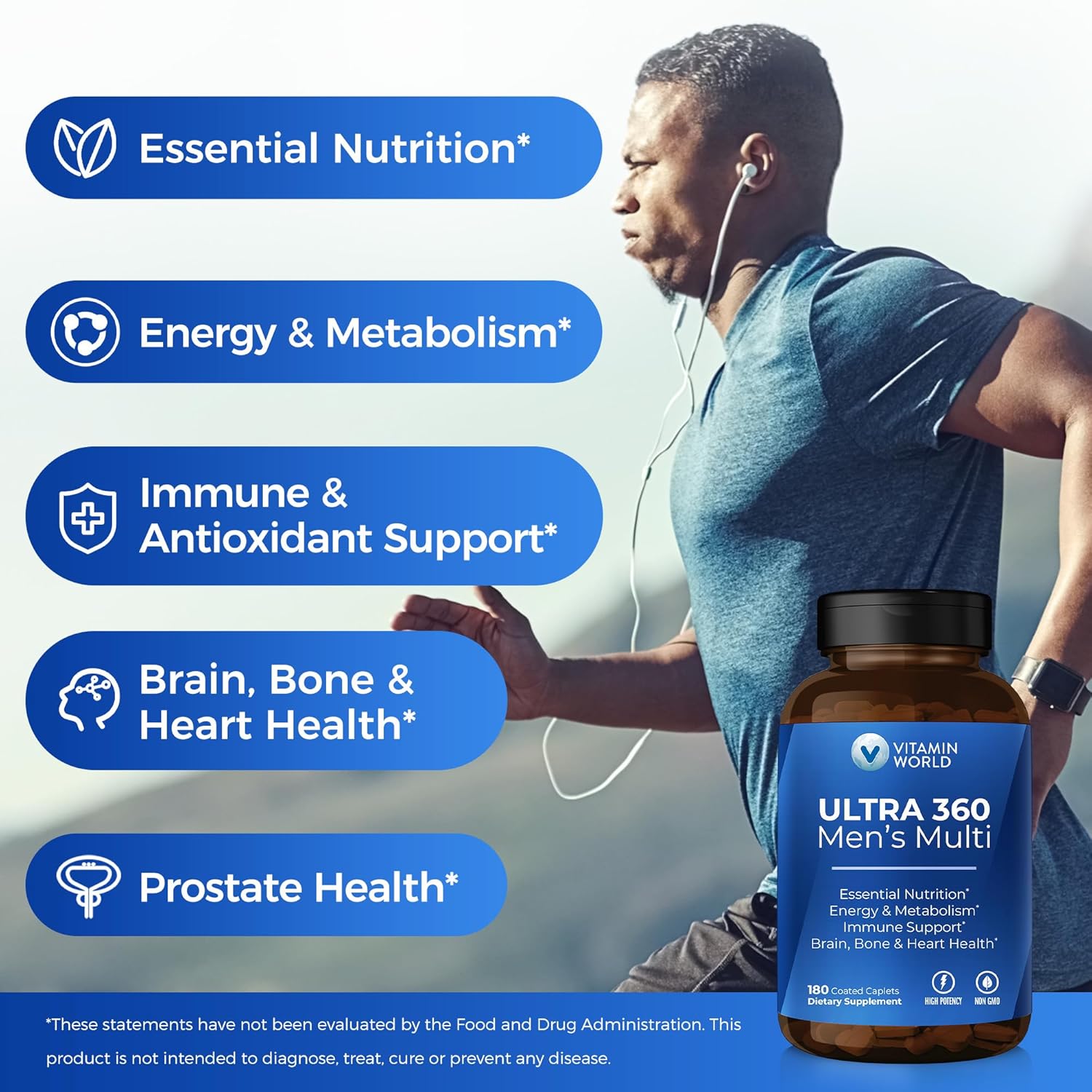 Men's Ultra 360 Multivitamin with Herbs & Antioxidants for Energy & Performance - 180 Caplets
