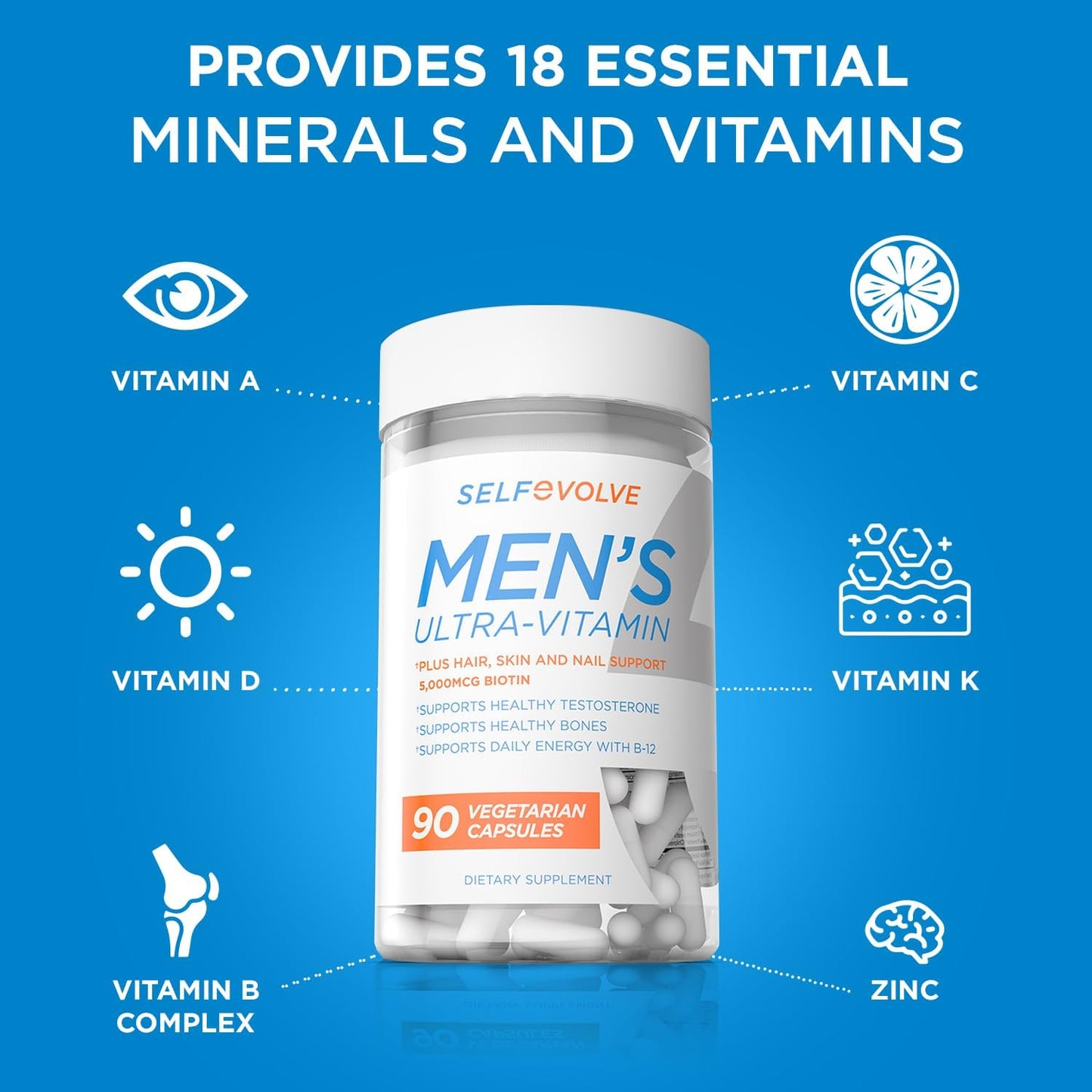 Men's Ultra-Vitamin Multivitamin with Elderberry, Vitamin C, Zinc, and Vitamin D - 90 Vegetarian Capsules