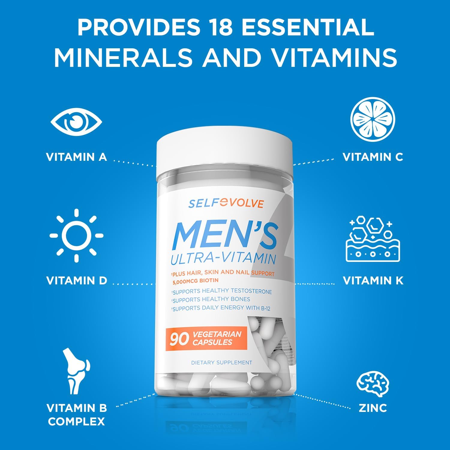 Men's Ultra-Vitamin Multivitamin with Elderberry, Vitamin C, Zinc, and Vitamin D - 90 Vegetarian Capsules