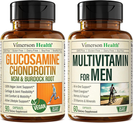 Men's Vegan Joint Support Supplement with Glucosamine, Chondroitin, MSM, and Multivitamin by Vimerson Health