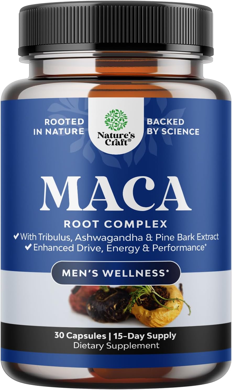 Men's Wellness Supplement with Black Maca, Siberian Ginseng, and Ashwagandha - Herbal Capsules for General Health - Natures Craft (Trial Size)
