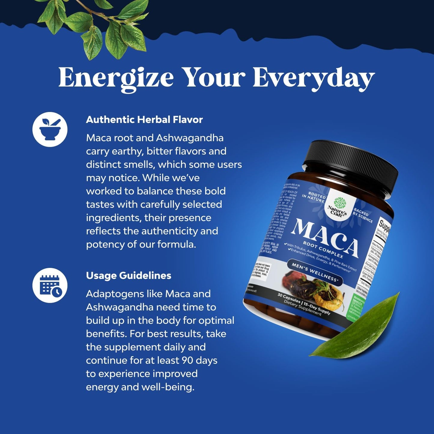 Men's Wellness Supplement with Black Maca, Siberian Ginseng, and Ashwagandha - Herbal Capsules for General Health - Natures Craft (Trial Size)