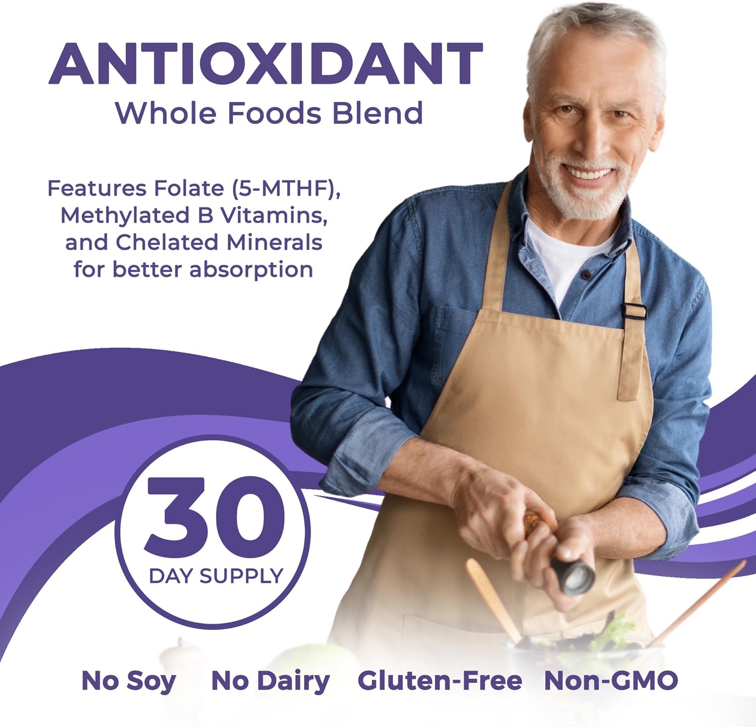 Men's Whole Food Multivitamin Supplement - 120 Vegetarian Capsules with Calcium, Magnesium, Selenium, Vitamins A, B6, C, D3, E - VitaminIQ