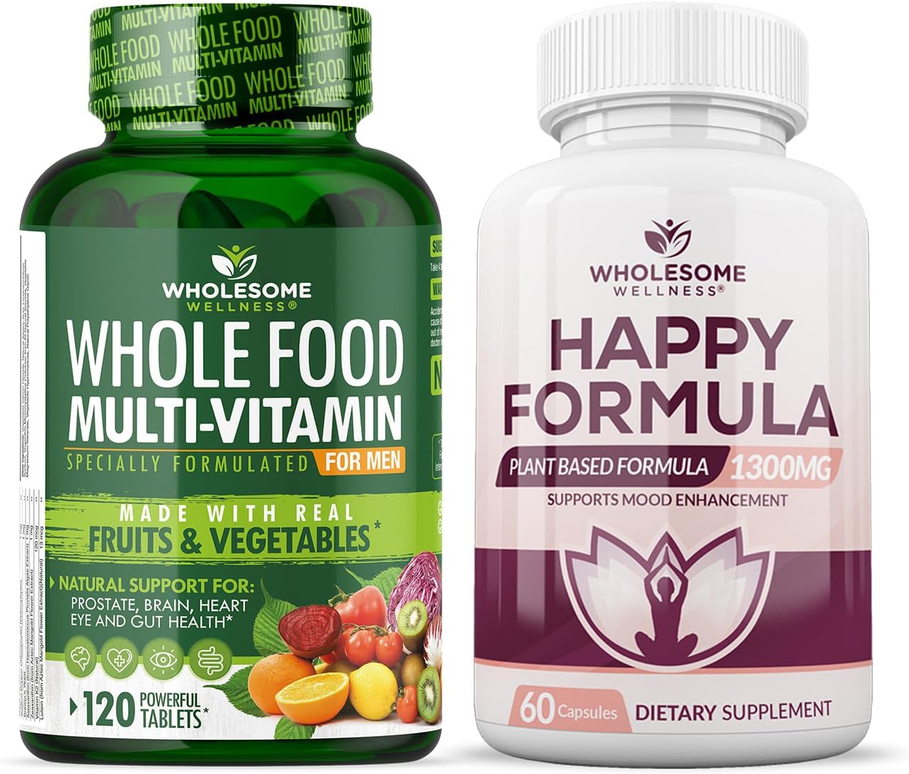 Men's Whole Food Multivitamin with Natural Vitamins, Minerals, and Organic Extracts - Happy Relief Supplement Bundle