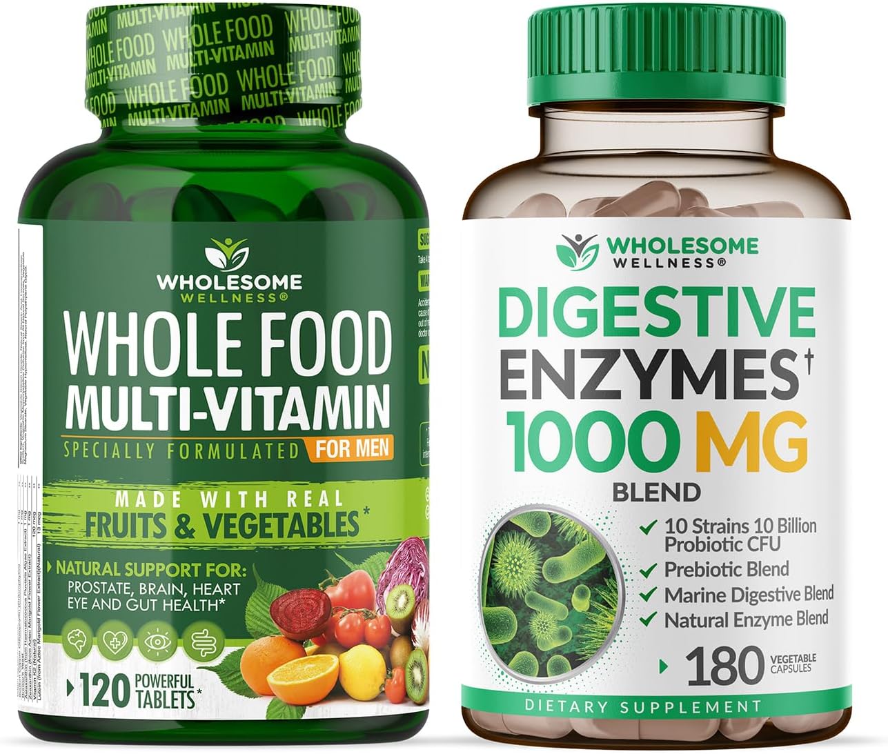 Men's Whole Food Multivitamin with Natural Vitamins, Minerals, Digestive Enzymes, Prebiotics & Probiotics - 1000MG Organic Extracts Bundle