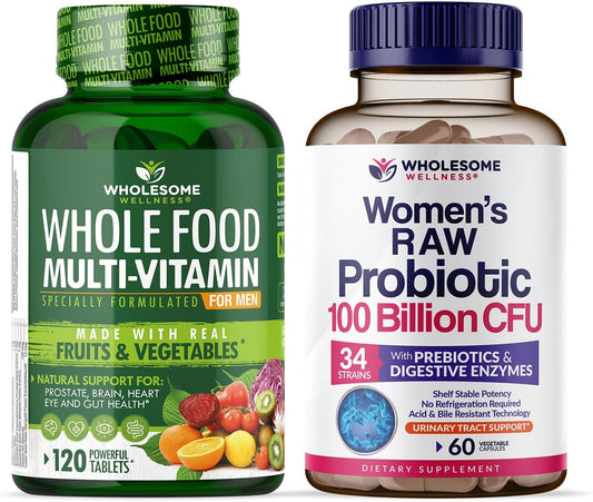 Men's Whole Food Multivitamin & Women's Raw Probiotics Bundle - 100 Billion CFUs