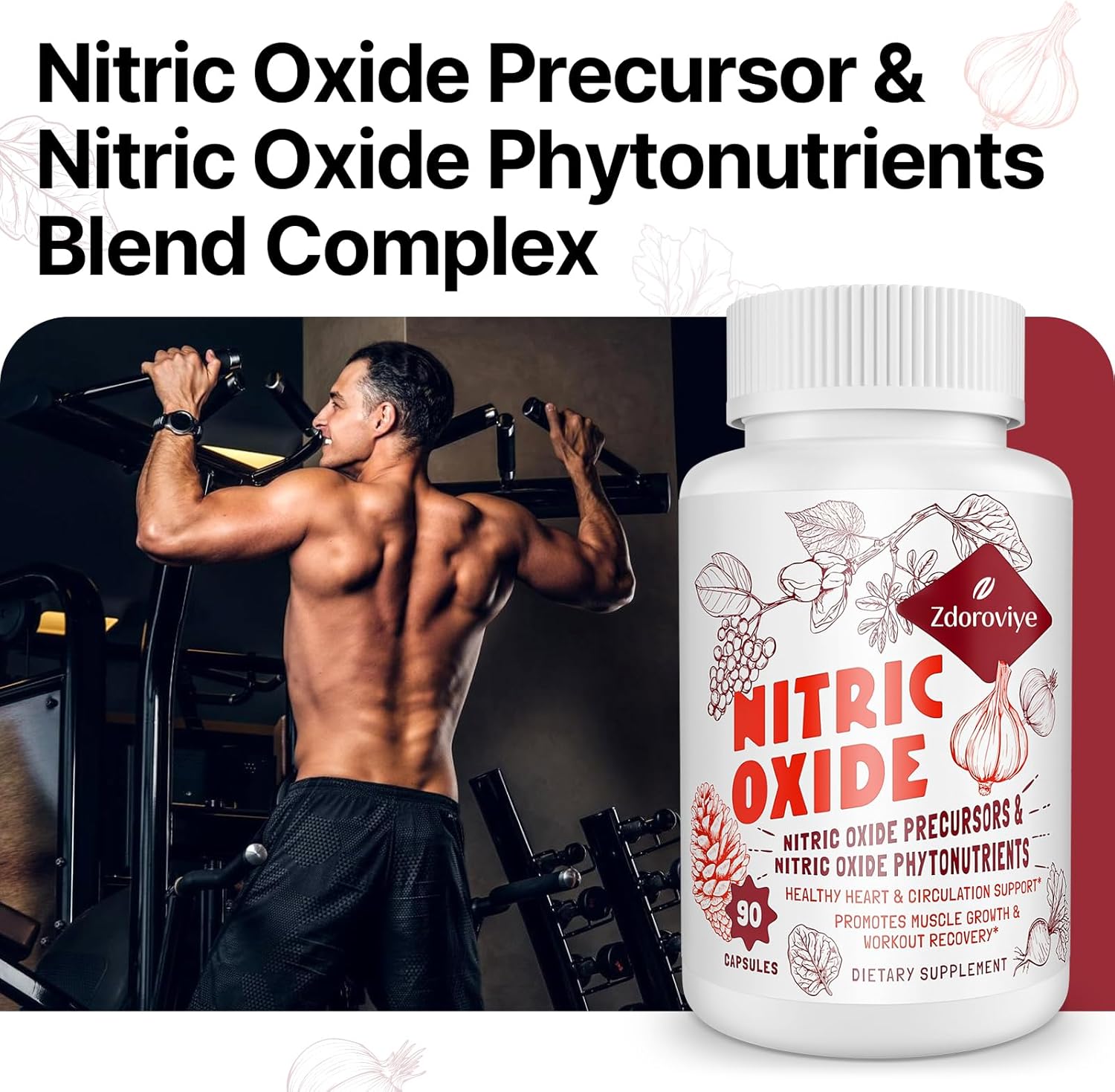 Men's Zdoroviye Nitric Oxide Supplement - 90 Capsules, Nitric Oxide Precursor & Phytonutrients Formula
