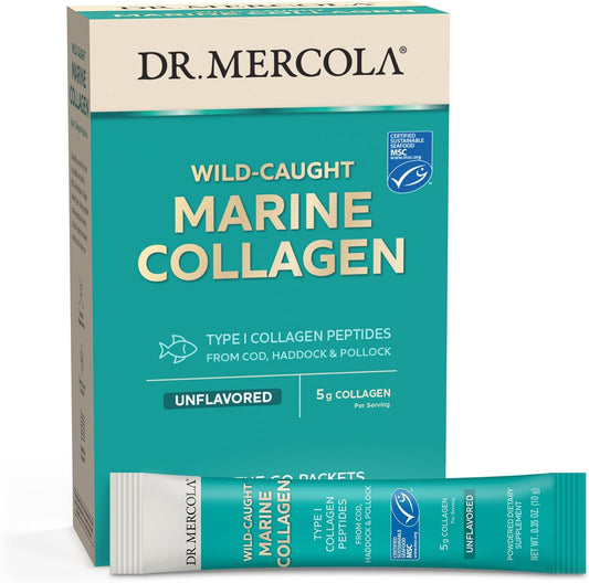 Mercola Marine Collagen Powder Packets - 5g Collagen, 15 On-The-Go Servings, Unflavored Type 1 Peptides from Cod, Haddock & Pollock