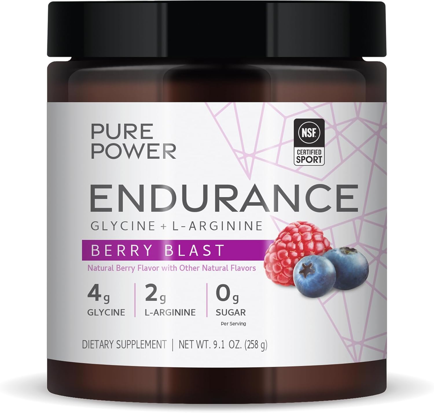 Mercola Pure Power Endurance Powder, Berry Blast Flavor, 9.1 oz (258 g), 30 Servings, Non-GMO Formula with Glycine and L-Arginine