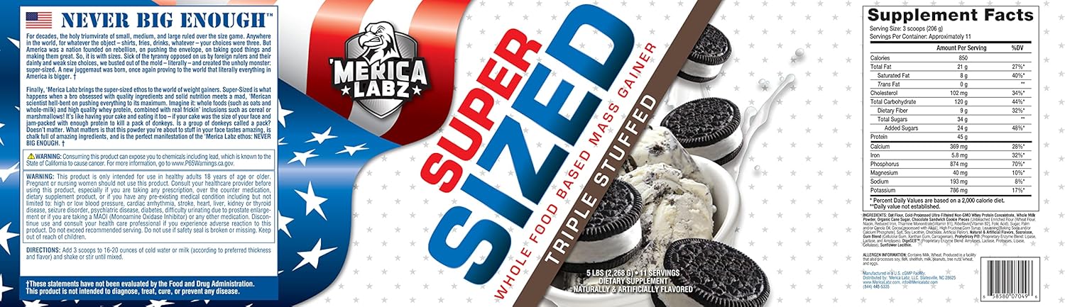 Merica Labz Whole Food Mass Gainer | 46g Protein | Digestive Enzymes | 5 lbs (Triple Stuffed)