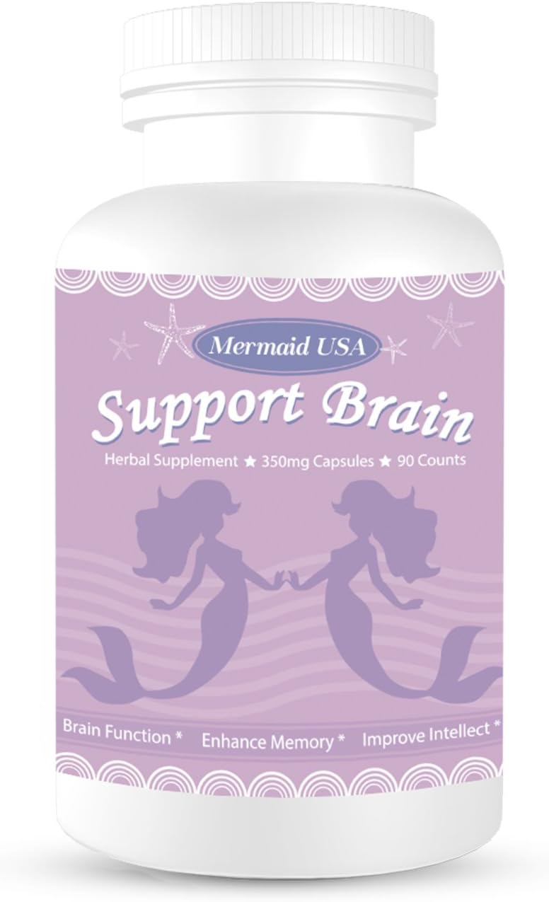 Mermaid USA Magic Brain Formula for Memory, Focus, Energy, and Sleep - Green Natural Non-GMO - 90 Capsules
