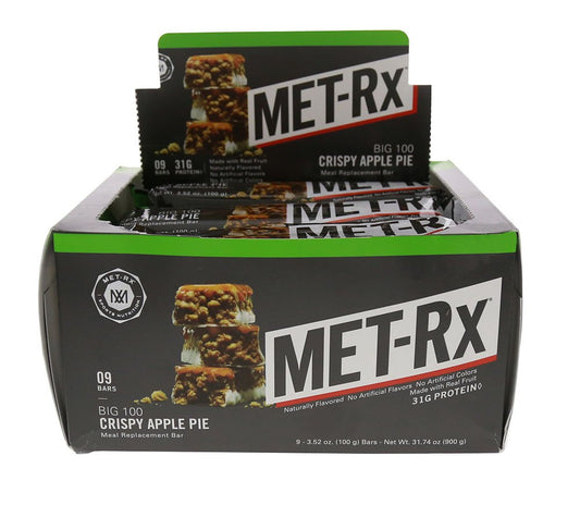 MET-Rx Big 100 Colossal Crispy Apple Pie Protein Bars, 9 Count Meal Replacement Bars