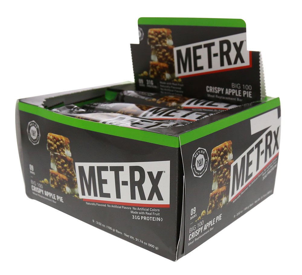 MET-Rx Big 100 Colossal Crispy Apple Pie Protein Bars, 9 Count Meal Replacement Bars