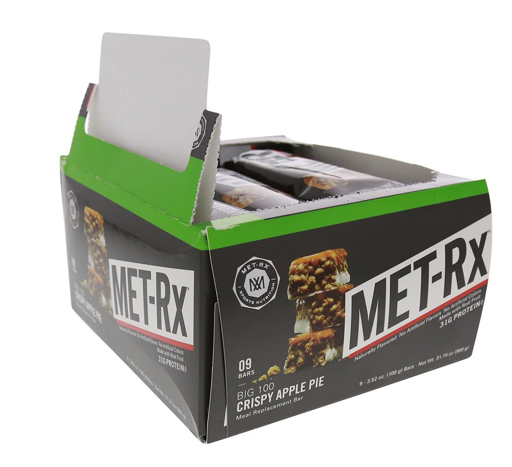 MET-Rx Big 100 Colossal Crispy Apple Pie Protein Bars, 9 Count Meal Replacement Bars