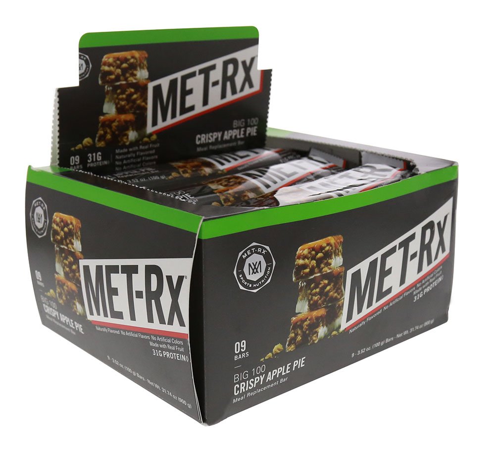 MET-Rx Big 100 Colossal Crispy Apple Pie Protein Bars, 9 Count Meal Replacement Bars