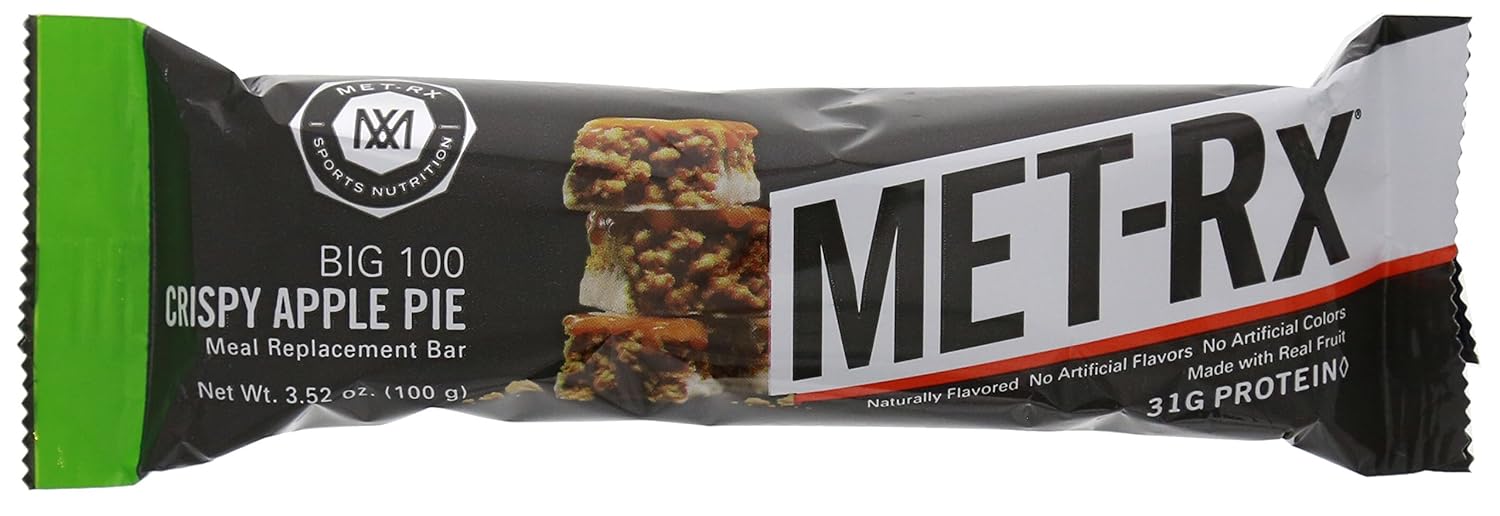 MET-Rx Big 100 Colossal Crispy Apple Pie Protein Bars, 9 Count Meal Replacement Bars