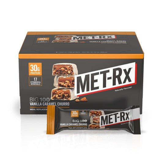 MET-Rx Big 100 Colossal Protein Bars, Vanilla Caramel Churro, 9 Count Pack, Meal Replacement Bars